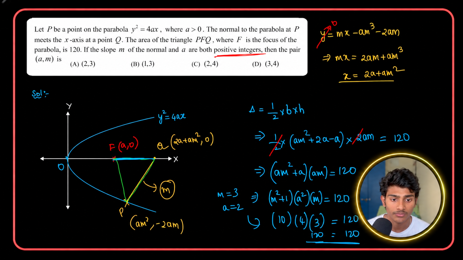 Chandan Mettu explaining a parabola problem in an online mathematics lesson